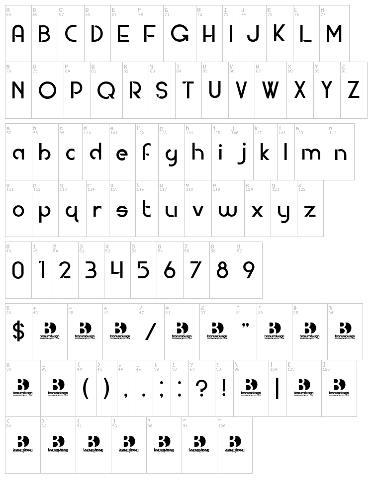 Modern Deco font map